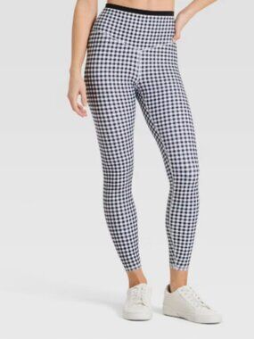 JoyLab Women's High-Rise Piped 7/8 Leggings - Black Gingham Medium
